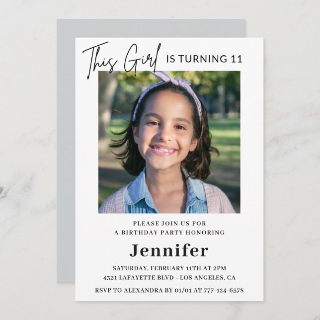 Elegant 11th birthday invitations Photo Modern (Front/Back)