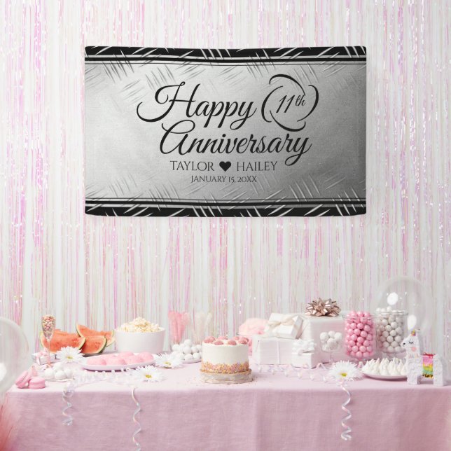Elegant 11th Steel Wedding Anniversary Banner (Party)