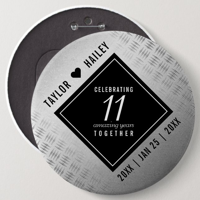 Elegant 11th Steel Wedding Anniversary Celebration 6 Cm Round Badge (Front & Back)