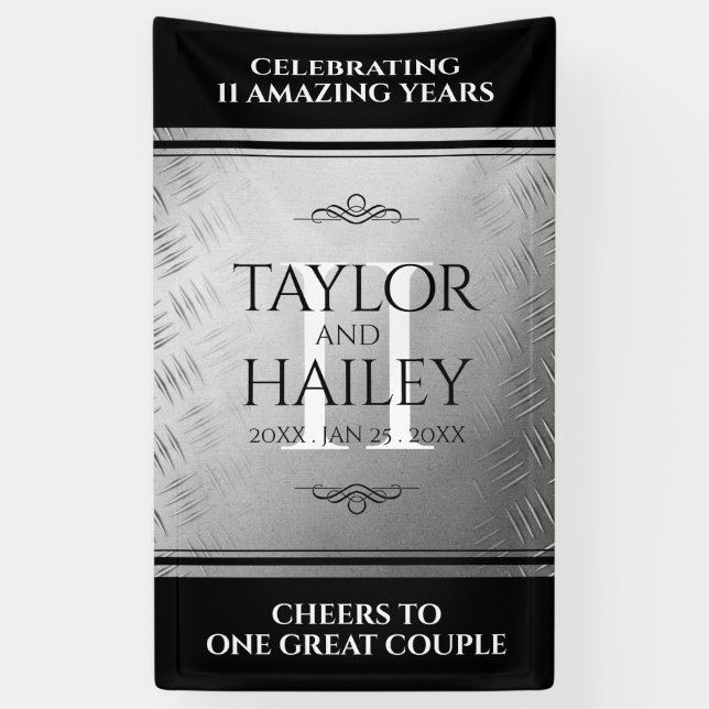 Elegant 11th Steel Wedding Anniversary Celebration Banner (Vertical)