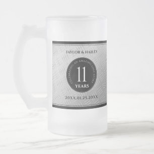 Elegant 11th Steel Wedding Anniversary Celebration Frosted Glass Beer Mug