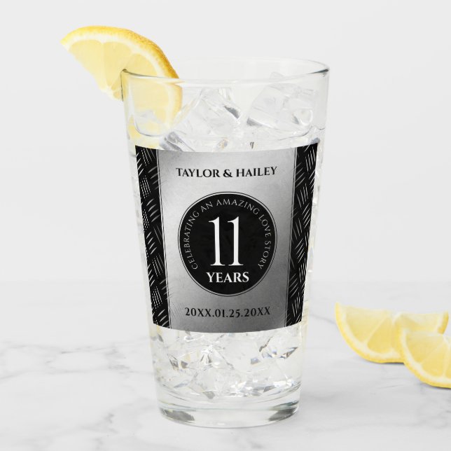 Elegant 11th Steel Wedding Anniversary Celebration Glass (Front Ice)