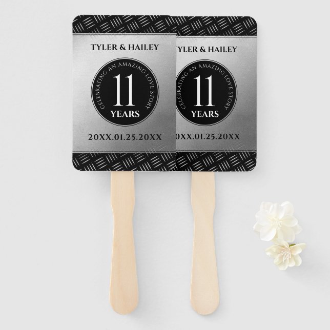 Elegant 11th Steel Wedding Anniversary Celebration Hand Fan (Front and Back)