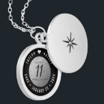 Elegant 11th Steel Wedding Anniversary Celebration Locket Necklace<br><div class="desc">Commemorate the 11th wedding anniversary with this elegant locket! Elegant black and white serif and sans serif lettering on a diamond-plated, worn steel background add a memorable touch for this special occasion and milestone. Customise with the happy couple's names, and dates for their steel anniversary. Design © W.H. Sim, All...</div>