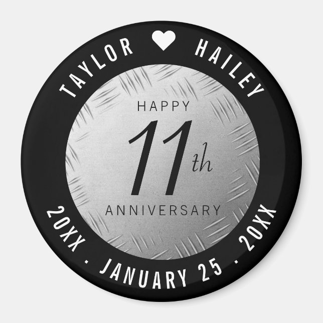 Elegant 11th Steel Wedding Anniversary Celebration Magnet (Front)