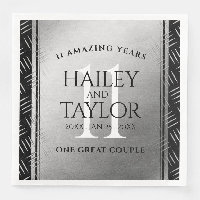 Elegant 11th Steel Wedding Anniversary Celebration Napkin (Front)