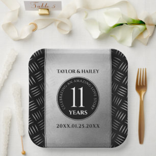 Elegant 11th Steel Wedding Anniversary Celebration Paper Plate