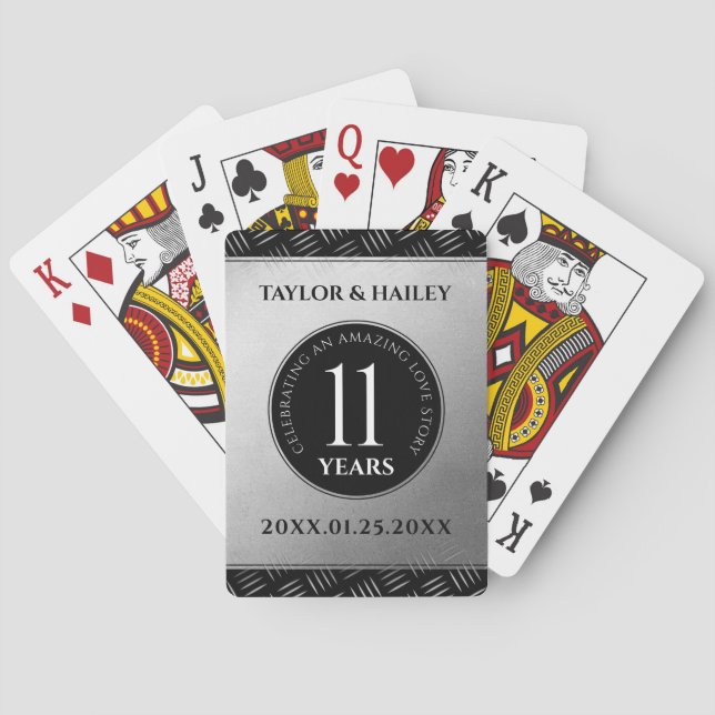 Elegant 11th Steel Wedding Anniversary Celebration Playing Cards (Back)