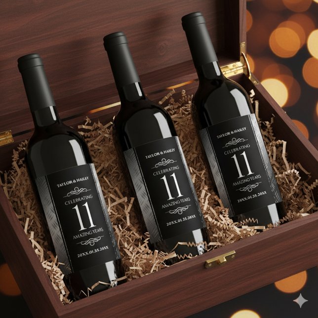 Elegant 11th Steel Wedding Anniversary Celebration Wine Label (11th Steel Wedding Anniversary Wine/Liquor Drink Labels Cover Photo)