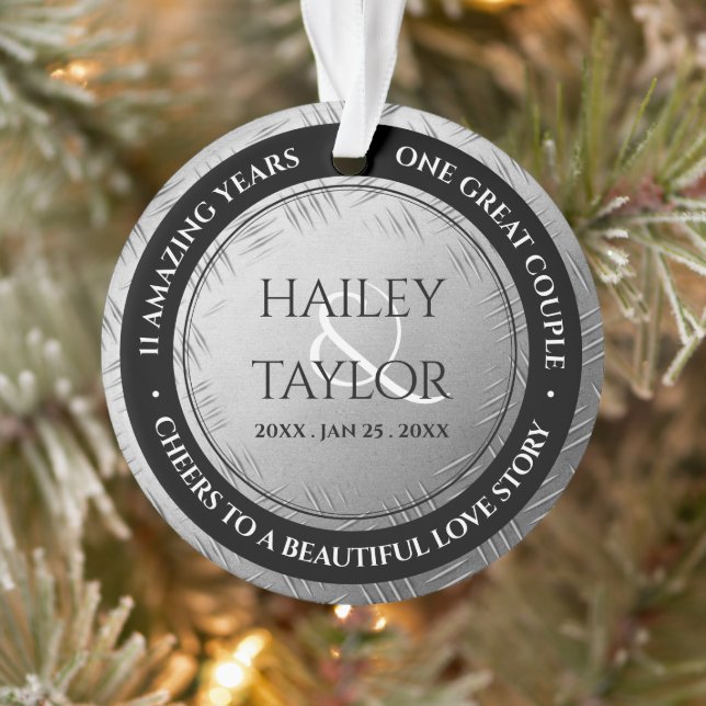 Elegant 11th Steel Wedding Anniversary Ornament (Tree)