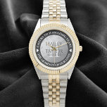 Elegant 11th Steel Wedding Anniversary Watch<br><div class="desc">Celebrate the 11th steel wedding anniversary with this commemorative watch! Elegant lettering on a diamond plated,  worn steel background add a memorable touch for this special occasion and milestone. Customise with couple's names,  dates of marriage,  and congratulatory messages.

Design © W.H. Sim. See more at zazzle.com/expressionsoccasions</div>
