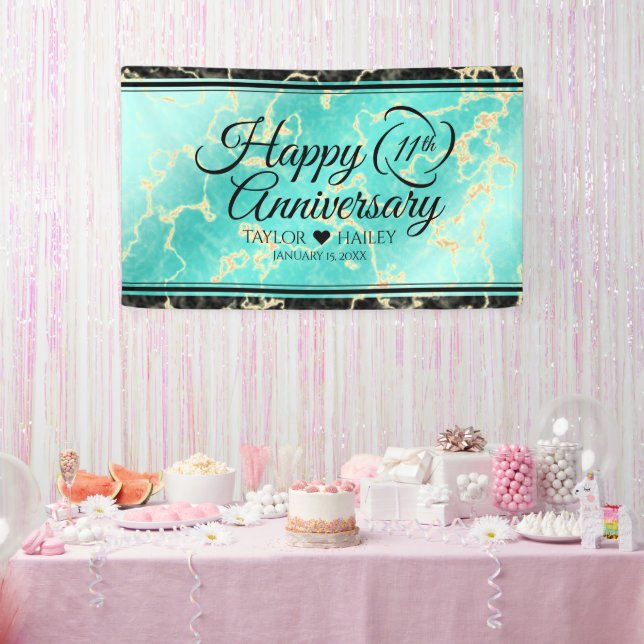 Elegant 11th Turquoise Wedding Anniversary Banner (Party)