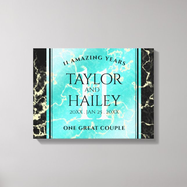Elegant 11th Turquoise Wedding Anniversary Canvas Print (Front)