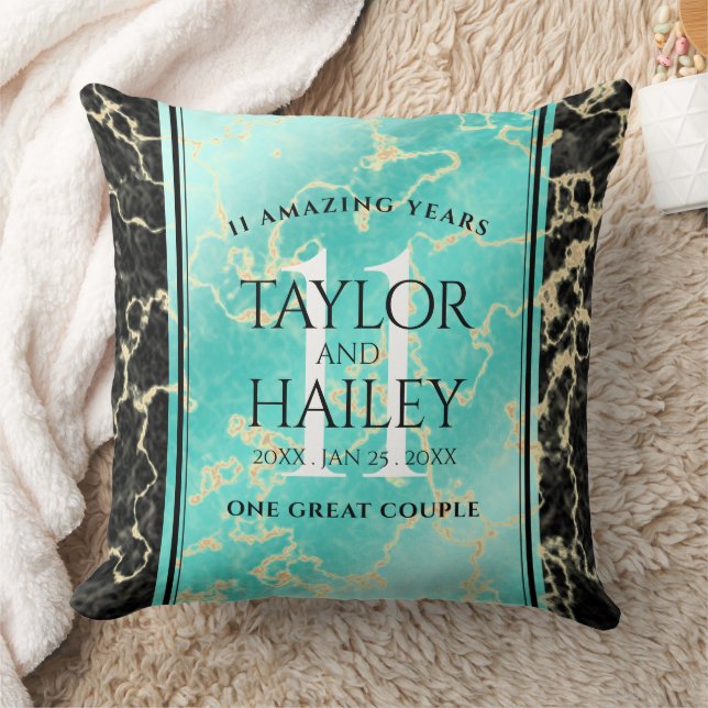 Elegant 11th Turquoise Wedding Anniversary Cushion (Blanket)