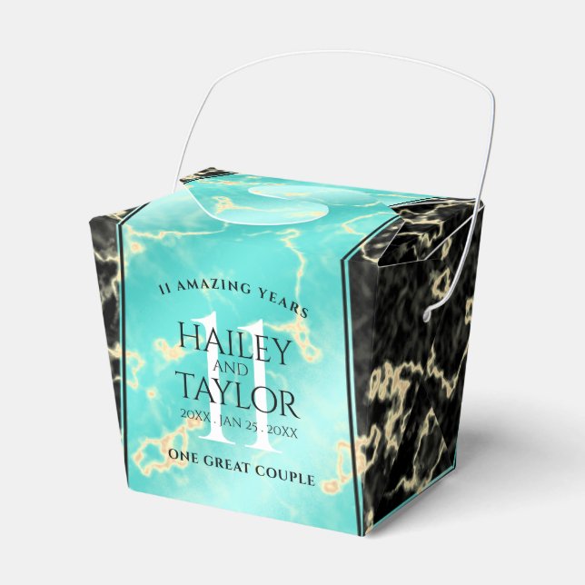 Elegant 11th Turquoise Wedding Anniversary Favour Box (Front Side)