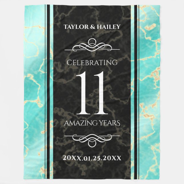 Elegant 11th Turquoise Wedding Anniversary Fleece Blanket (Front)
