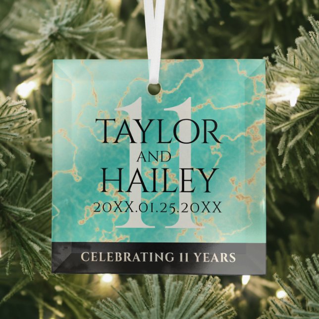 Elegant 11th Turquoise Wedding Anniversary Glass Tree Decoration (Insitu)