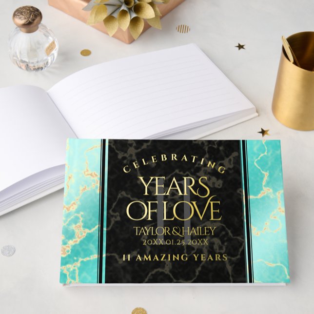 Elegant 11th Turquoise Wedding Anniversary Guest Book (Elegant 11th Turquoise Wedding Anniversary Foil Guest Book Cover Photo)