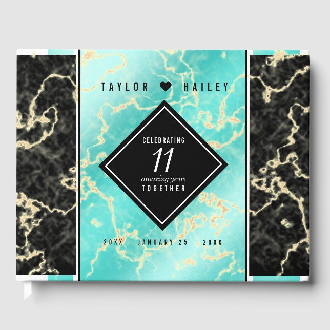 Elegant 11th Turquoise Wedding Anniversary Guest Book (Front)