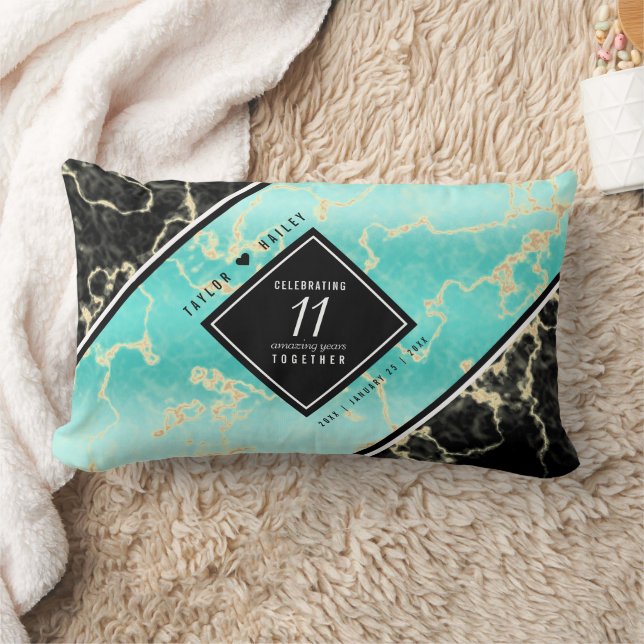 Elegant 11th Turquoise Wedding Anniversary Lumbar Cushion (Blanket)