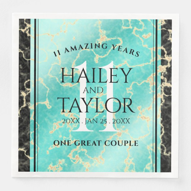 Elegant 11th Turquoise Wedding Anniversary Napkin (Front)