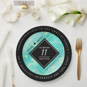 Elegant 11th Turquoise Wedding Anniversary Paper Plate