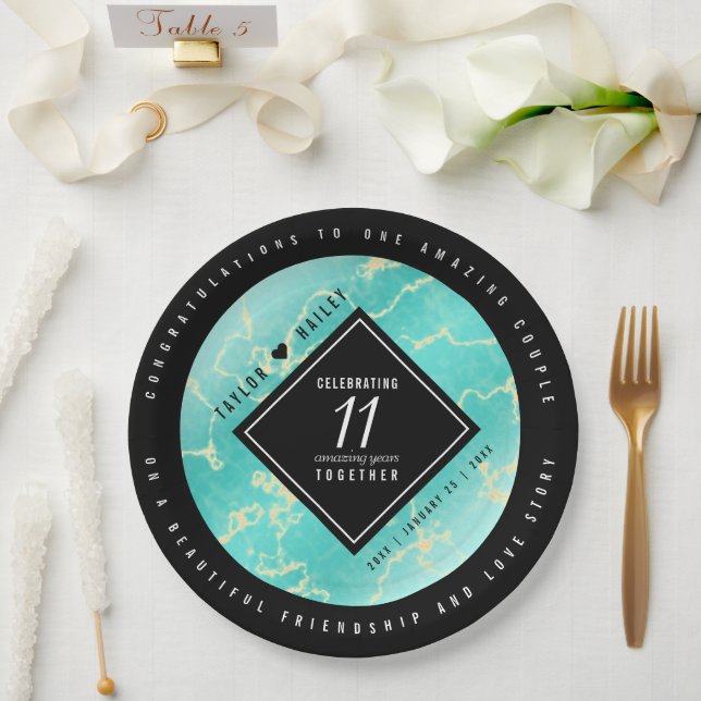Elegant 11th Turquoise Wedding Anniversary Paper Plate (Wedding)