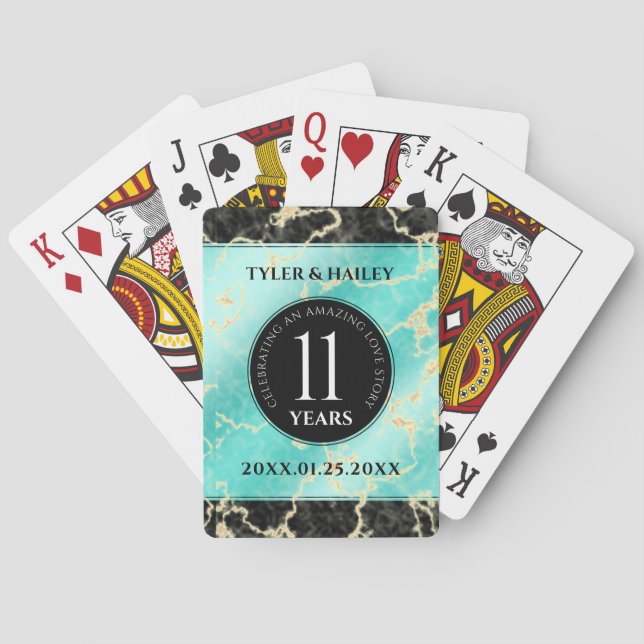 Elegant 11th Turquoise Wedding Anniversary Playing Cards (Back)