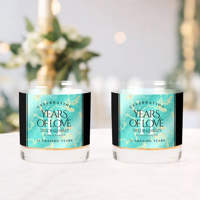 Elegant 11th Turquoise Wedding Anniversary Whiskey Glass (Insitu (Wedding))