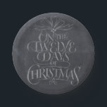 Elegant 12 Days of Christmas Calligraphy Paper Plate<br><div class="desc">Fashionable and fun chalkboard look. It will make people break out in song…. "Five Gold Rings…" Perfectly classy and classic holiday background for your delicious appetizers. This elegant design is featured on many other items - from cards to t-shirts,  just check in my store.</div>