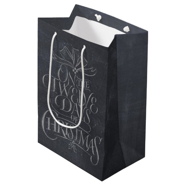 Elegant 12 Days of Christmas Chalk Calligraphy Medium Gift Bag (Front Angled)