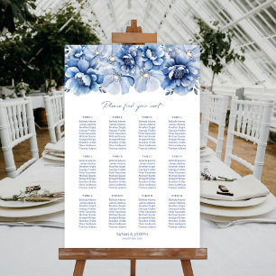 Elegant 12 Table Blue Floral Wedding Seating Chart