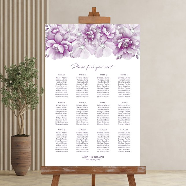 Elegant 12 Table Pink Floral Wedding Seating Chart (Creator Uploaded)