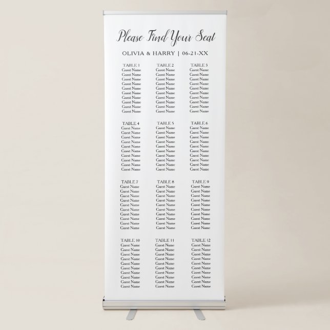 Elegant 12 Table Wedding Seat Chart Banner (Front)
