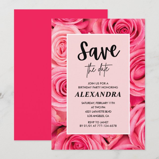 Elegant 12th birthday  Floral Rose Save the date  Invitation (Front/Back)