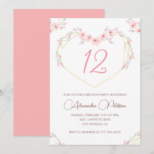 Elegant 12th birthday invitations Pink Floral
