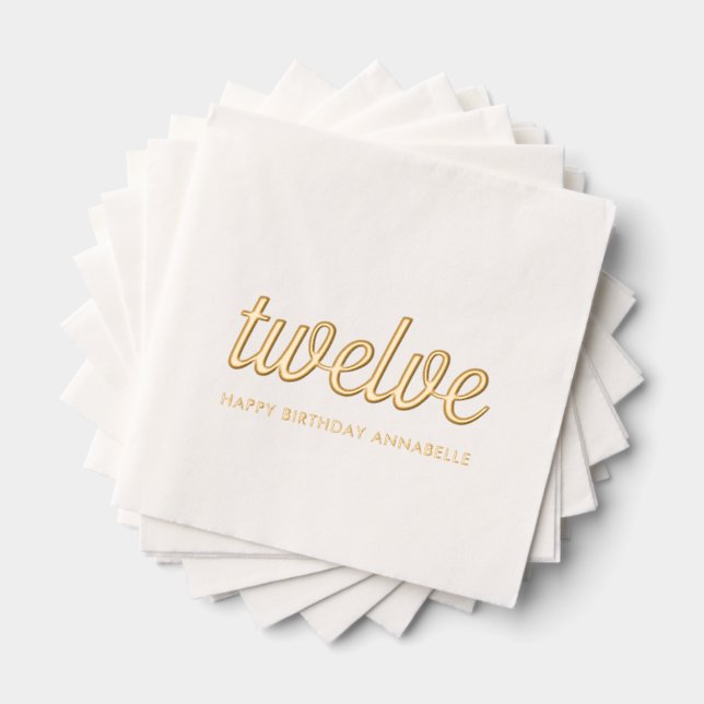 Elegant 12th Birthday Modern Gold Foil Napkins (Insitu (Stacked))