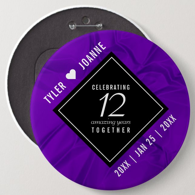 Elegant 12th Silk Wedding Anniversary Celebration 6 Cm Round Badge (Front & Back)
