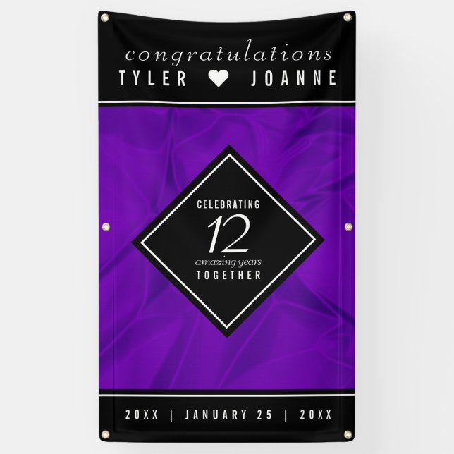 Elegant 12th Silk Wedding Anniversary Celebration Banner (Vertical)