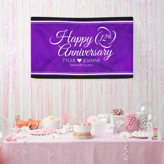 Elegant 12th Silk Wedding Anniversary Celebration Banner (Party)