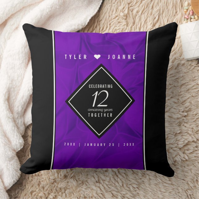 Elegant 12th Silk Wedding Anniversary Celebration Cushion (Blanket)
