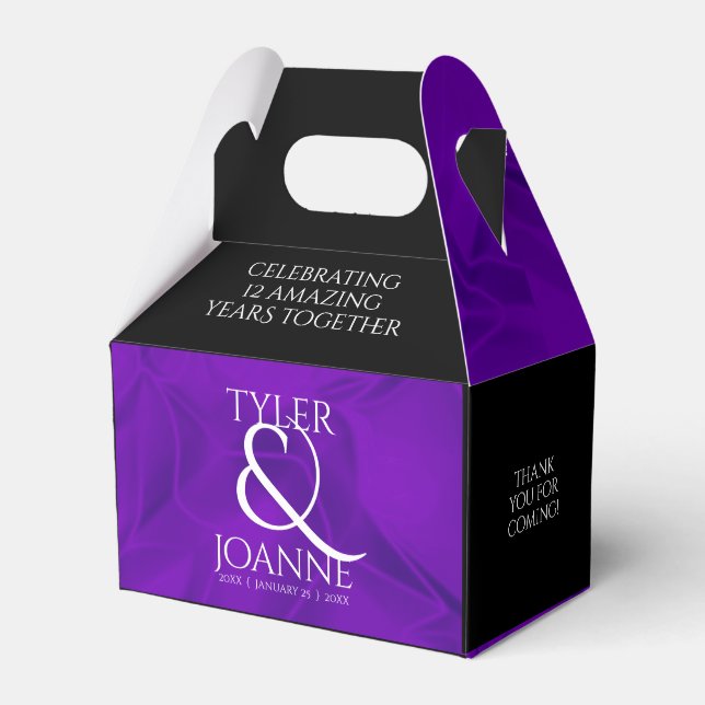 Elegant 12th Silk Wedding Anniversary Celebration Favour Box (Front Side)