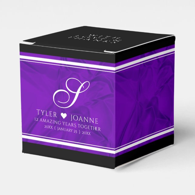 Elegant 12th Silk Wedding Anniversary Celebration Favour Box (Front Side)