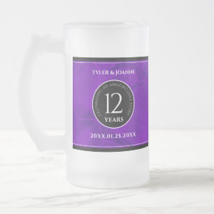 Elegant 12th Silk Wedding Anniversary Celebration Frosted Glass Beer Mug