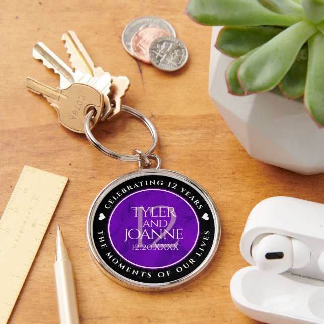 Elegant 12th Silk Wedding Anniversary Celebration Key Ring (Desk)