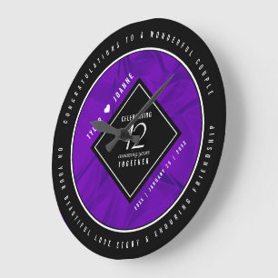 Elegant 12th Silk Wedding Anniversary Celebration Large Clock