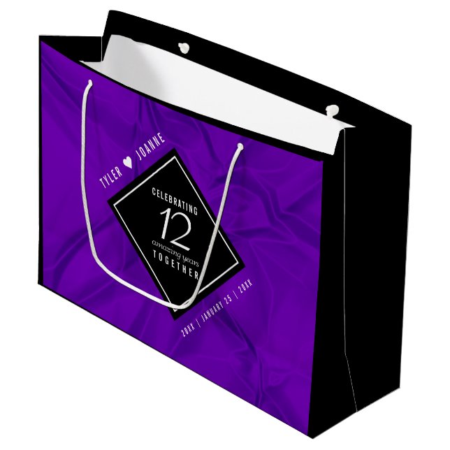 Elegant 12th Silk Wedding Anniversary Celebration Large Gift Bag (Front Angled)