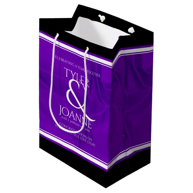 Elegant 12th Silk Wedding Anniversary Celebration Medium Gift Bag (Front Angled)