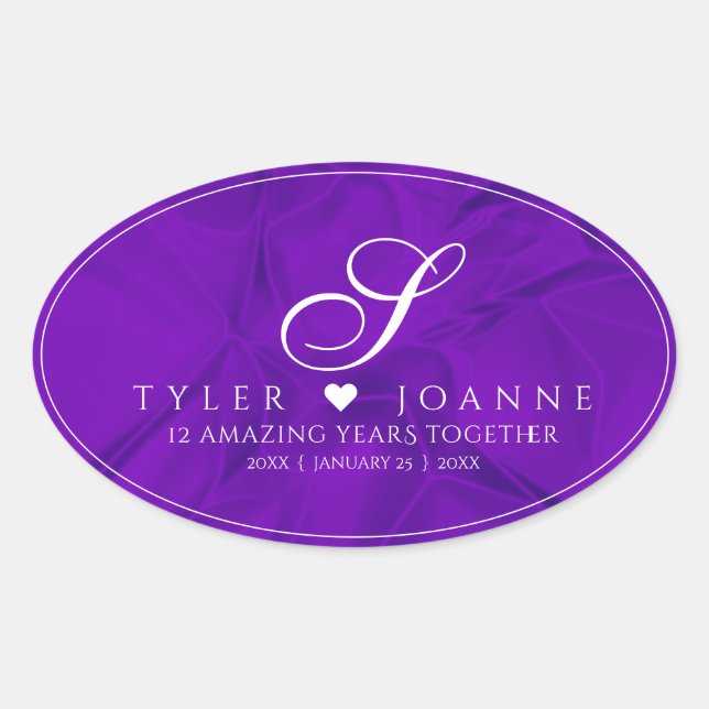 Elegant 12th Silk Wedding Anniversary Celebration Oval Sticker (Front)