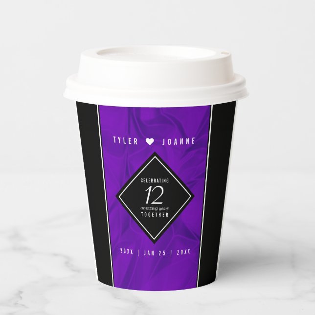 Elegant 12th Silk Wedding Anniversary Celebration Paper Cups (Front)